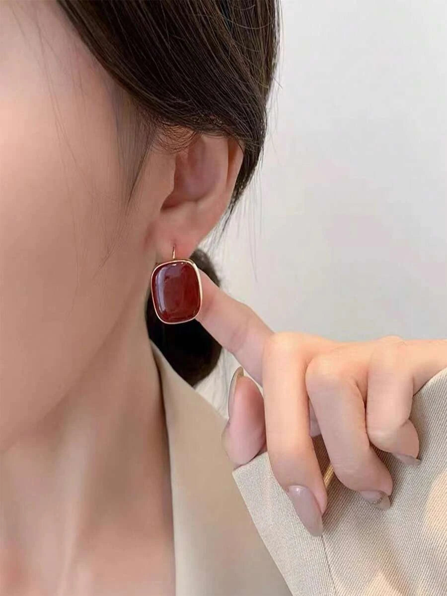Red French Vintage Geometric Square Earring