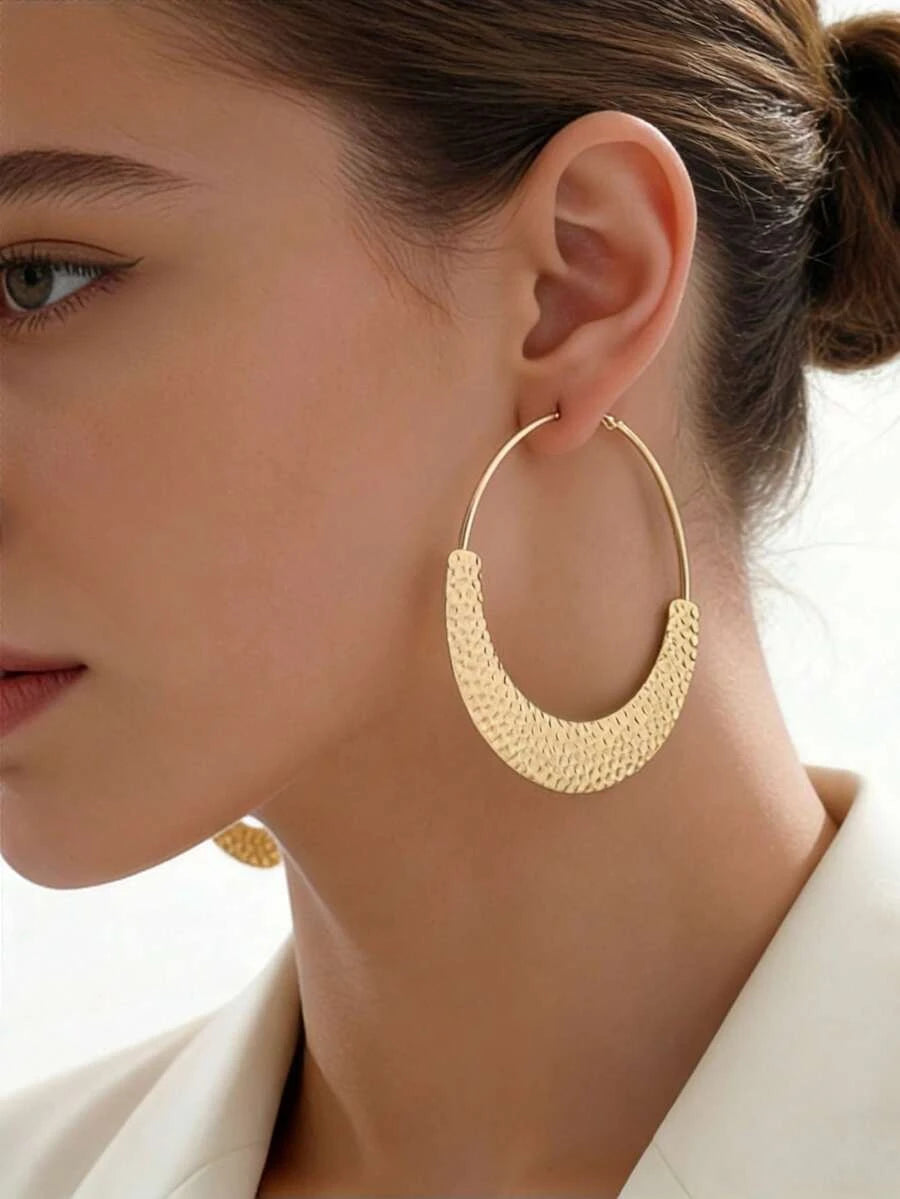 Porcelain Print Hammered Hoop Earrings