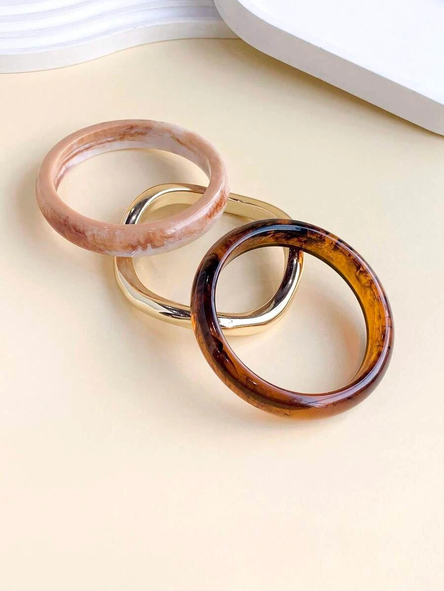 Vintage Boho Acrylic and Gold Bracelet Set