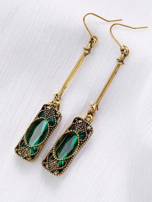 Vintage Bronze Crystal Dangle Earrings