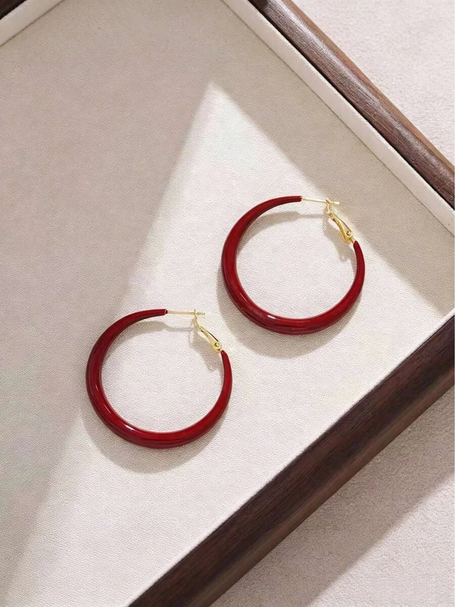 Red Drip Glaze Teardrop Hoop Earrings