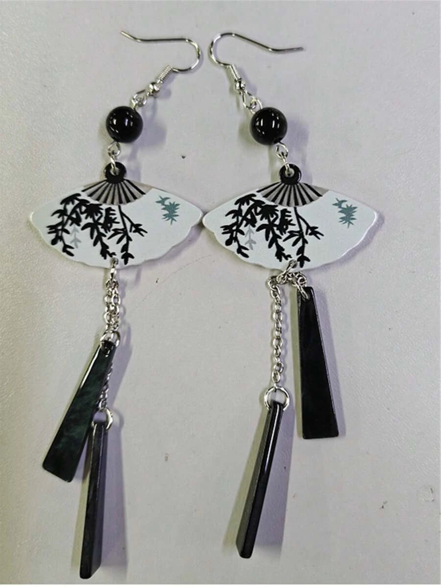 Chinese Style Folding Fan Pearl Earrings