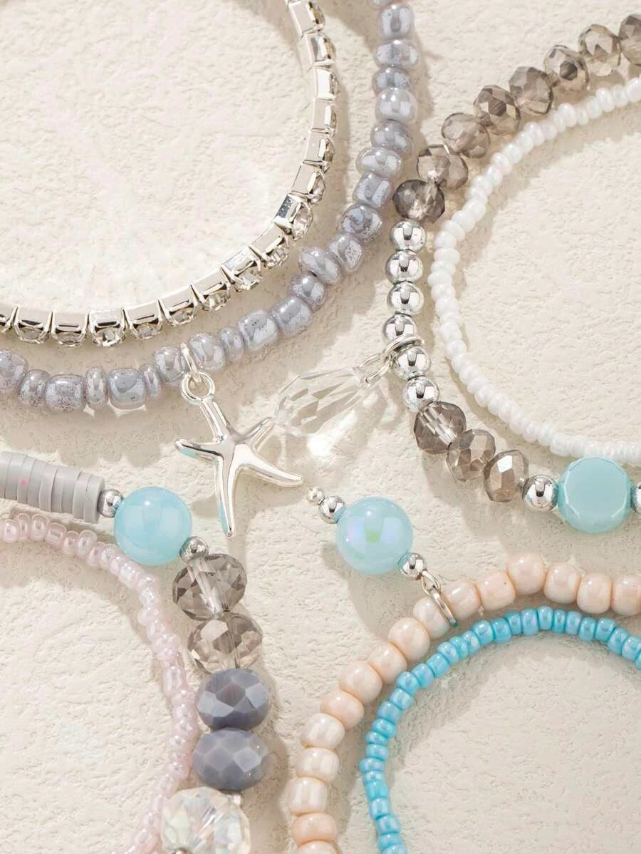 Beaded Crystal Starfish Beach Bracelet Set