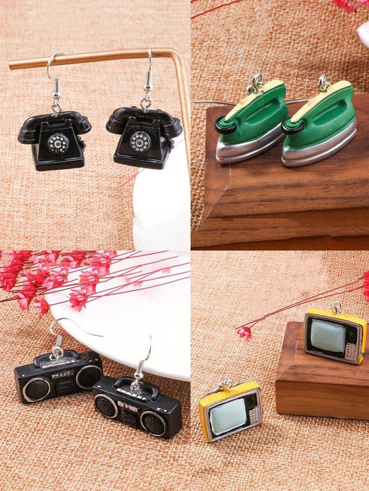 Retro Television Iron Radio Earrings