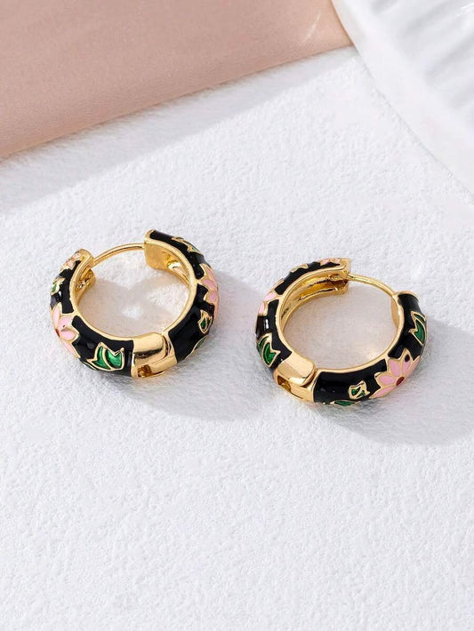 Retro Floral Printed Hoop Earrings
