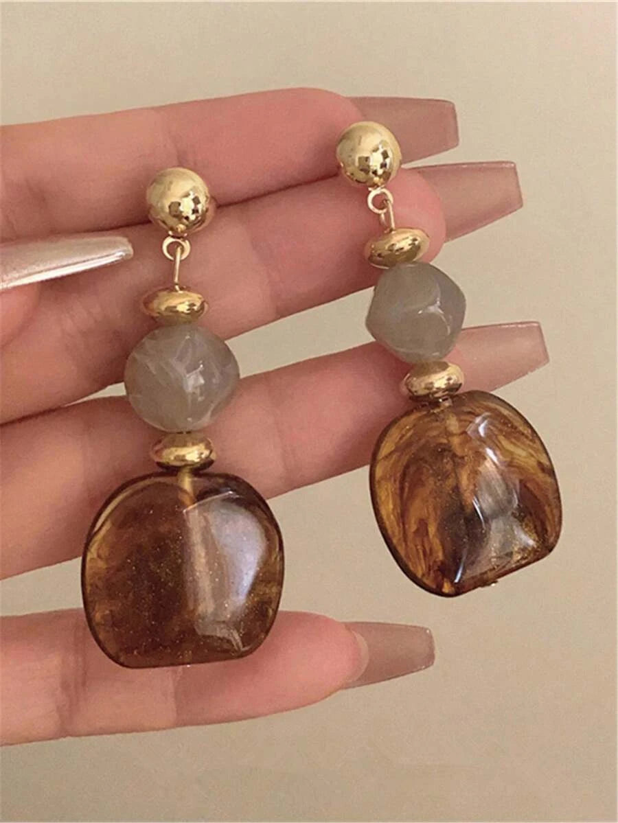Vintage Asymmetrical Tie Dye Pendant Earrings