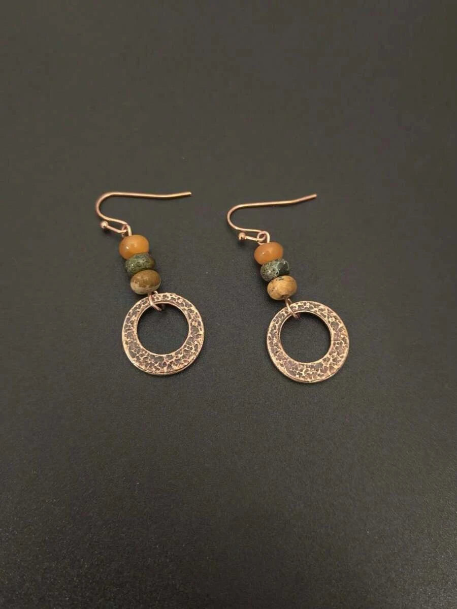 Vintage Bohemian Bronze Hammered Disc Earrings