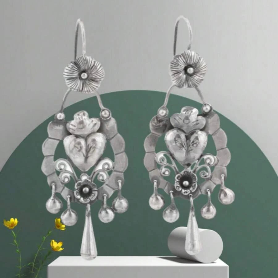 Silvery Sacred Heart Dangle Earrings