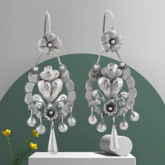 Silvery Sacred Heart Dangle Earrings