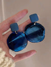 Vintage Dark Blue Asymmetrical Resin Pendant Earrings