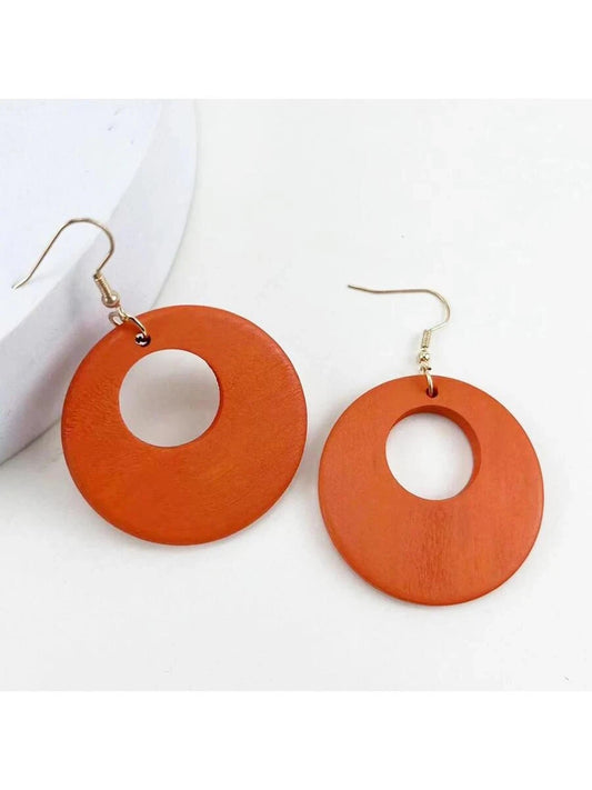 Vintage Wooden Round Hollow Out Earrings