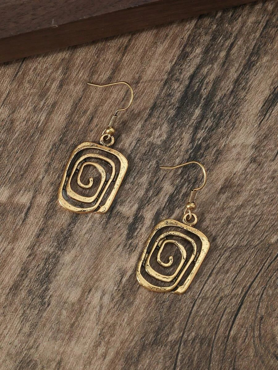 Vintage Inspired Geometric Metal Dangle Earrings