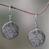 Vintage Carved Flower Round Pendant Earrings