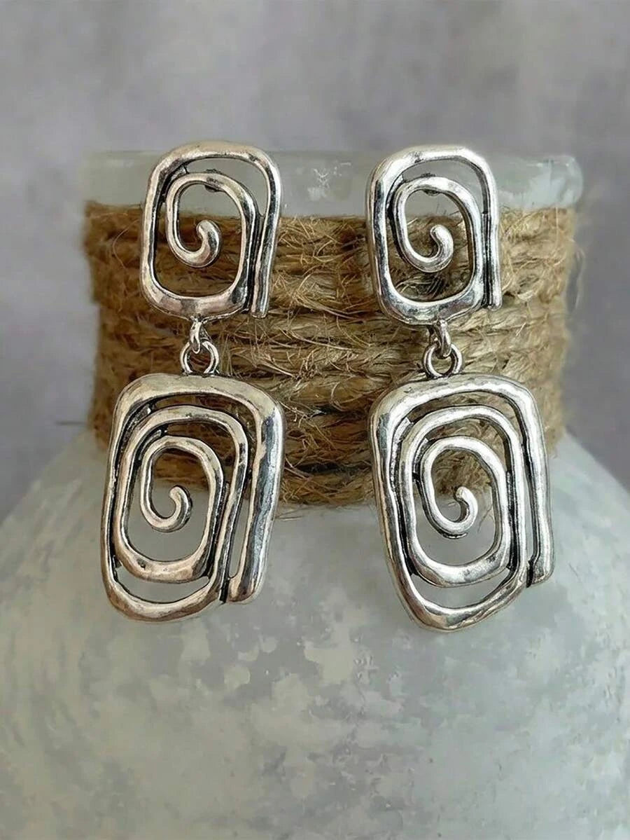 Vintage Style Asymmetrical Spiral Drop Earrings