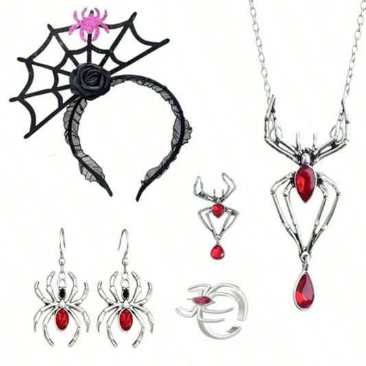 Red Crystal Spider Halloween Jewelry Set