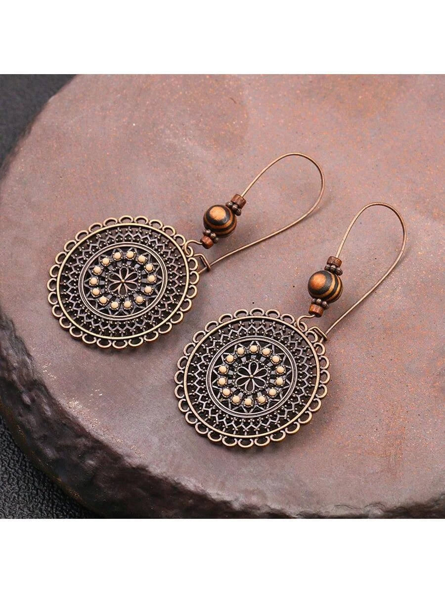 Vintage Carved Flower Dangle Earrings