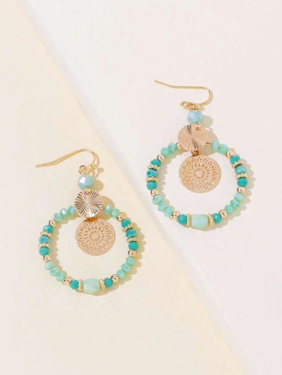 Retro Crystal Beaded Pendant Earrings