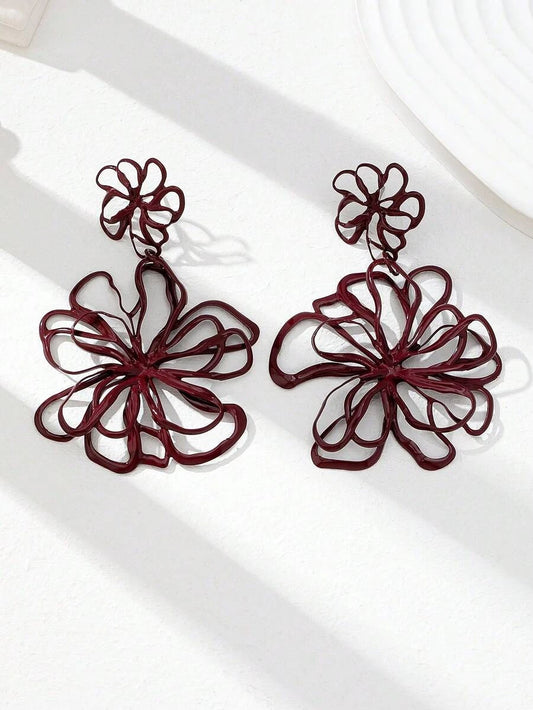 Burgundy Floral Enamel Earrings