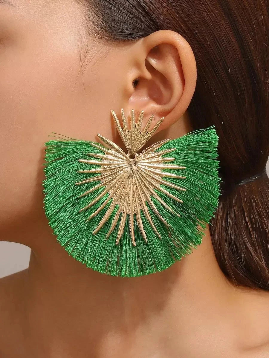 Vintage Heart Fan Tassel Earrings