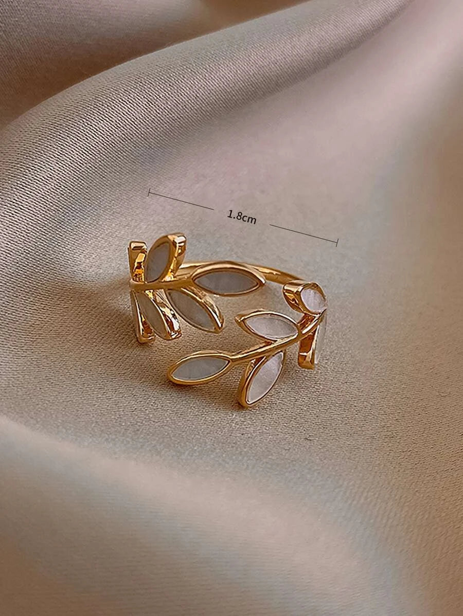 Color Block Leaf Cuff Ring