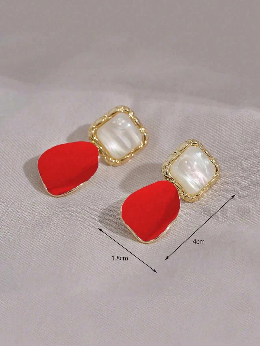 Burgundy Retro Square Earrings