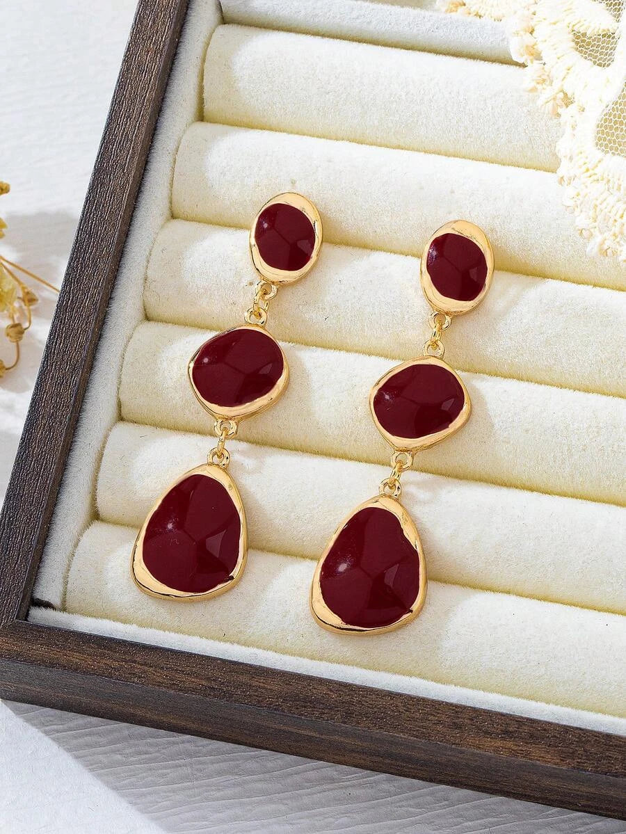 French Vintage Glazed Asymmetrical Geometric Earrings