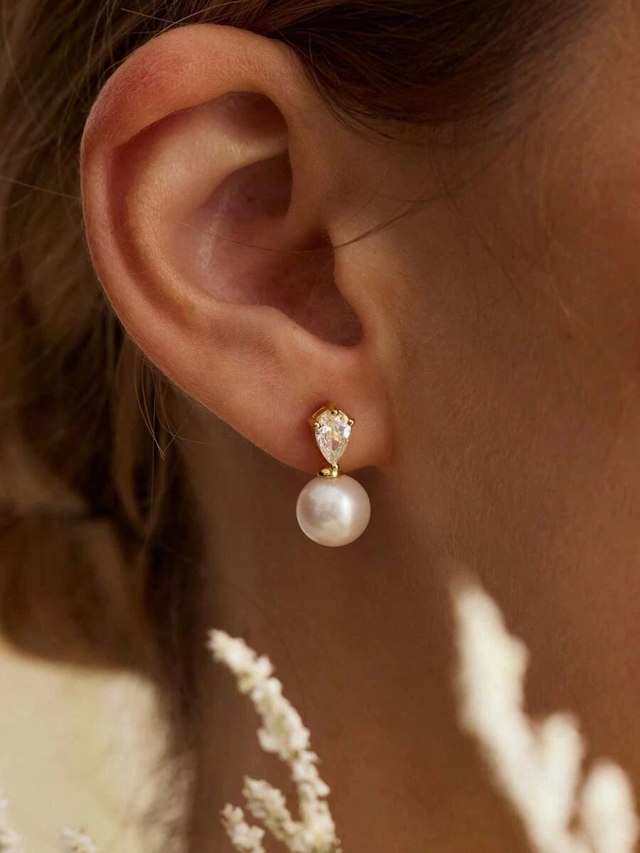 Gold Plated Pearl Bridal Earrings