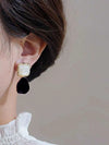 Burgundy Asymmetrical Square Earrings