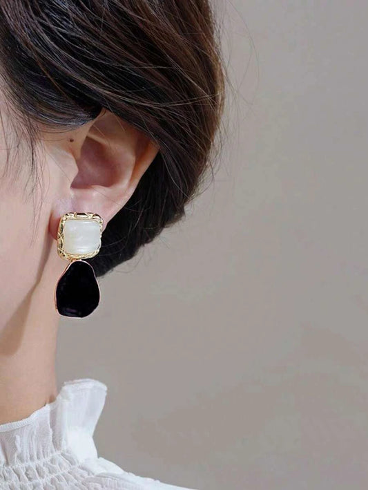 Burgundy Asymmetrical Square Earrings