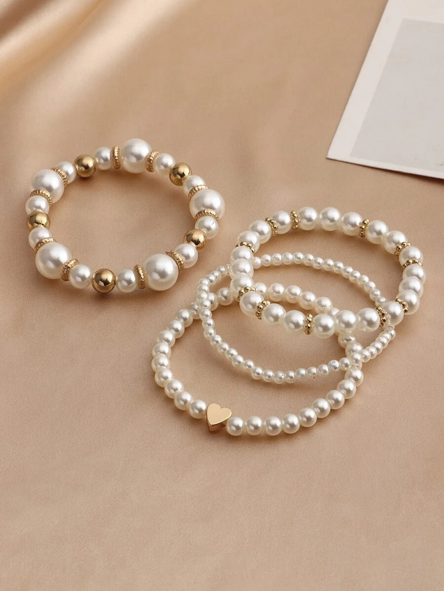 Faux Pearl Beaded Bracelet Set