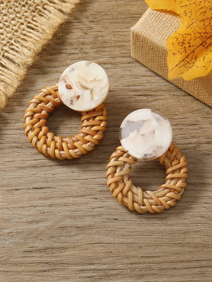 European Boho Rattan Drop Earrings
