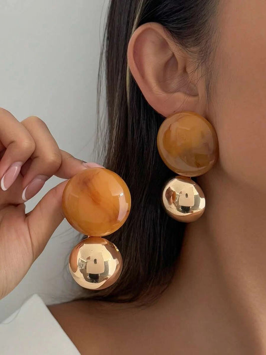 Vintage Asymmetric Geometric Round Stud Earrings