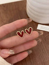 Vintage Oil-Drip Heart Stud Earrings
