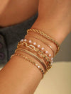 12pcs Elegant Flat Snake, Ball Bead, Twisted Rhinestone Bracelet Set, Hollow Heart Water Wave Bracelet, Punk Metal Daily Wear