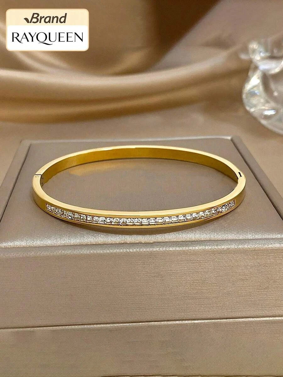 Minimalist Stainless Steel Rhinestone Bracelet