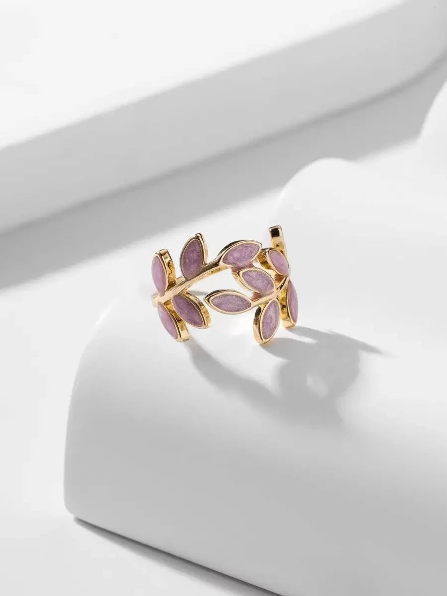 Color Block Leaf Cuff Ring