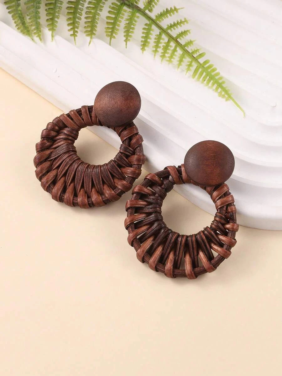 Handmade Woven Rattan Circle Earrings