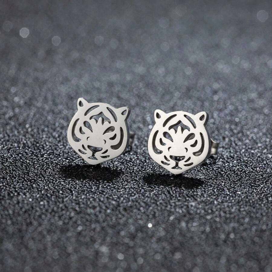 Stainless Steel Tiger Head Stud Earrings