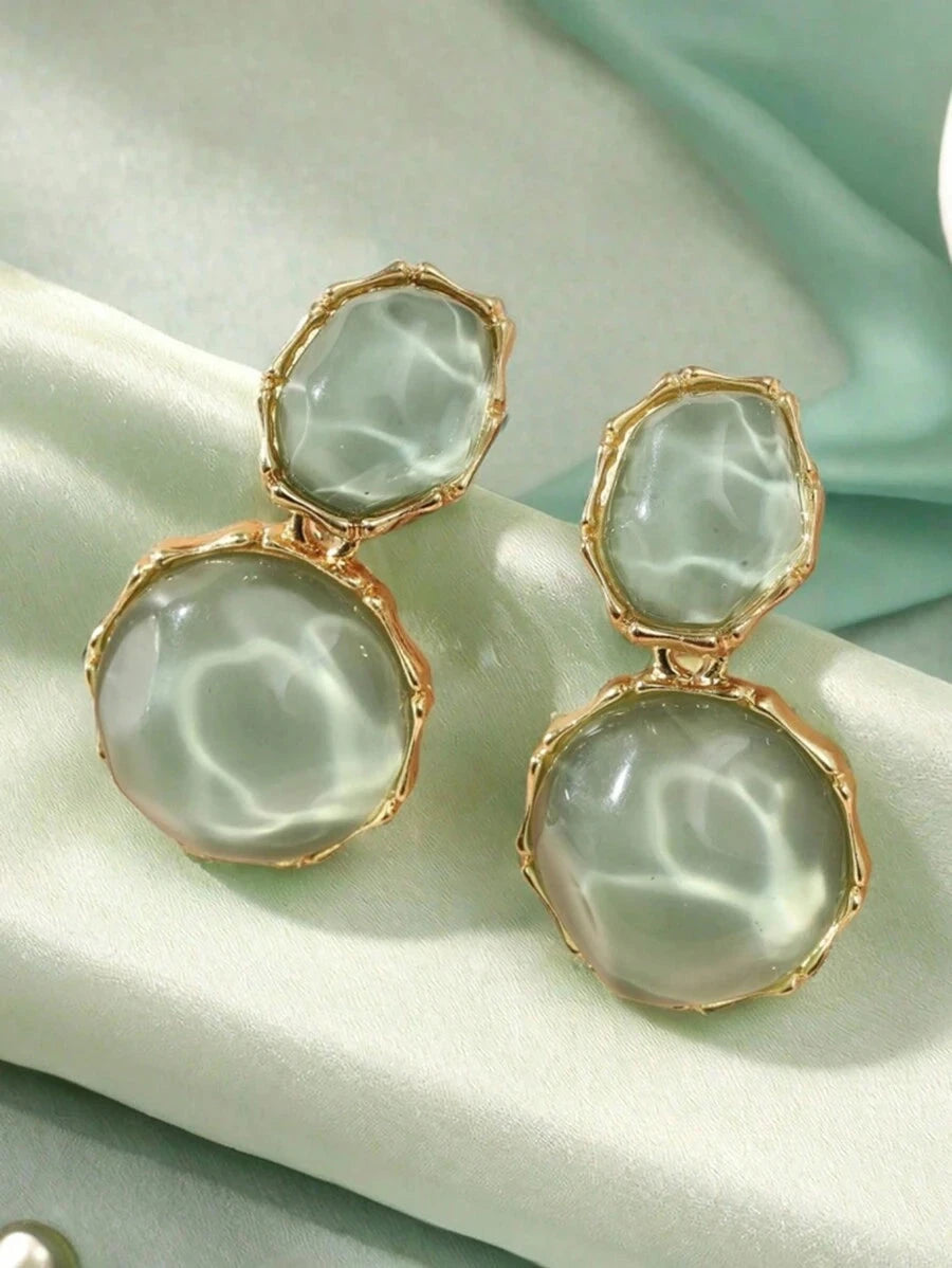Asymmetric Green Wave Drop Earrings