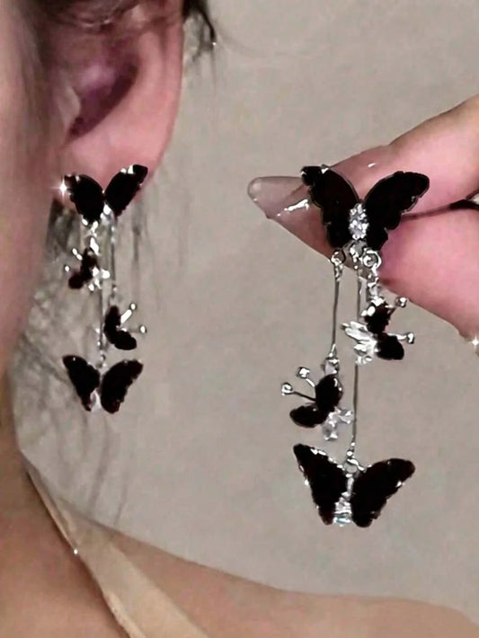 Black Butterfly Long Tassel Earrings