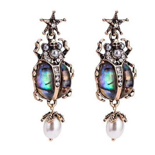 Bohemian Shell Beetle Crystal Drop Earrings