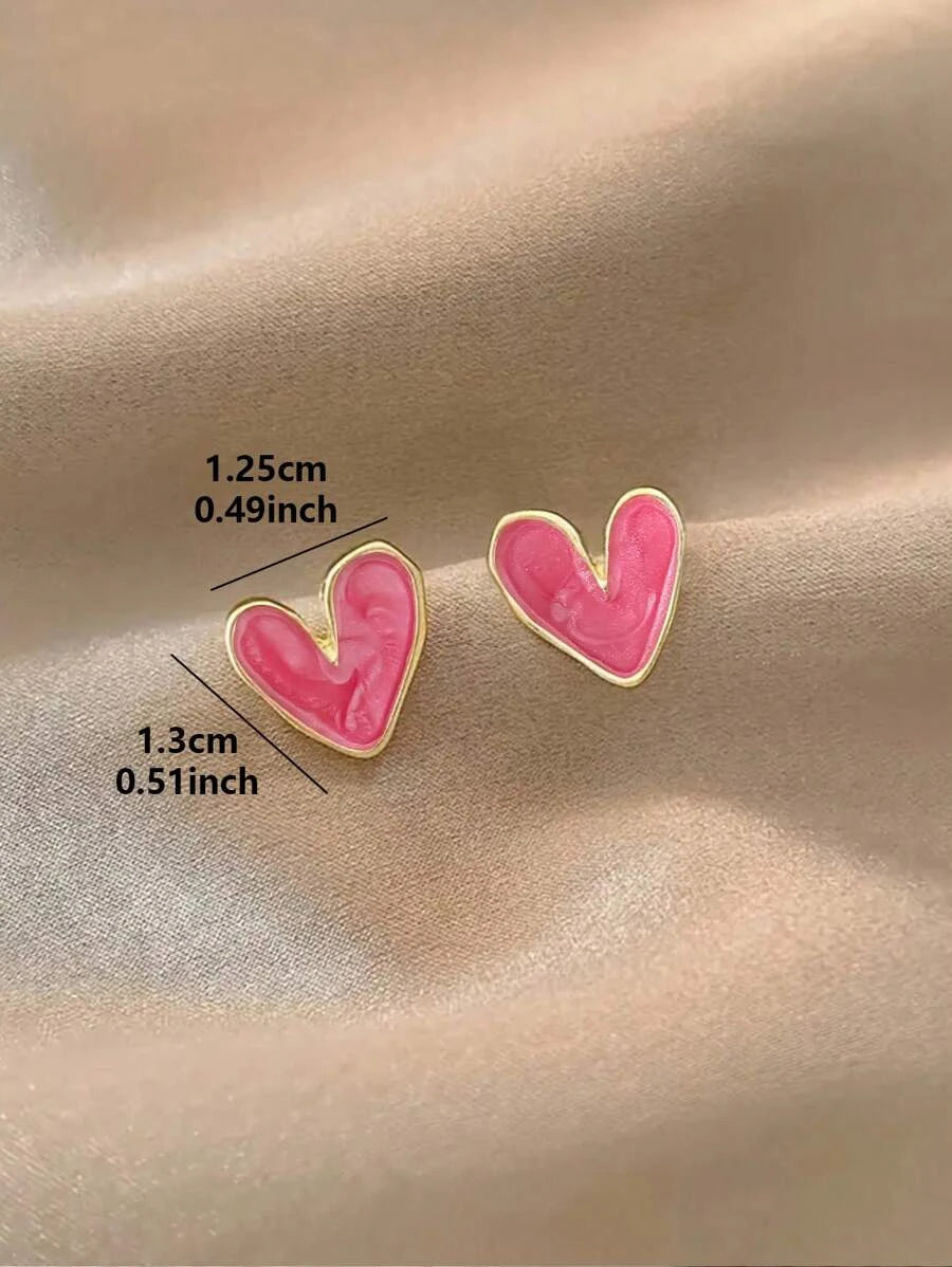 Vintage Oil-Drip Heart Stud Earrings