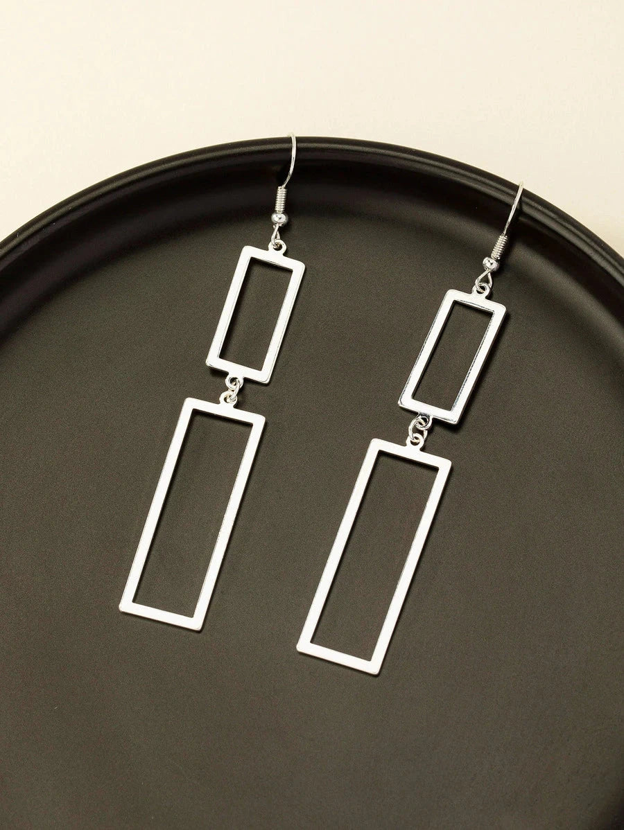 Silver Rectangle Drop Earrings