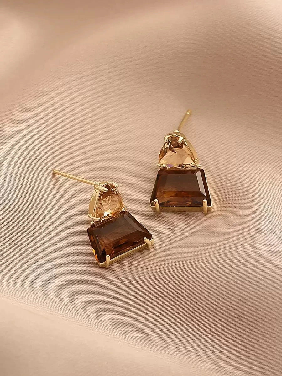 Retro Minimalist Trapezoid Crystal Earrings