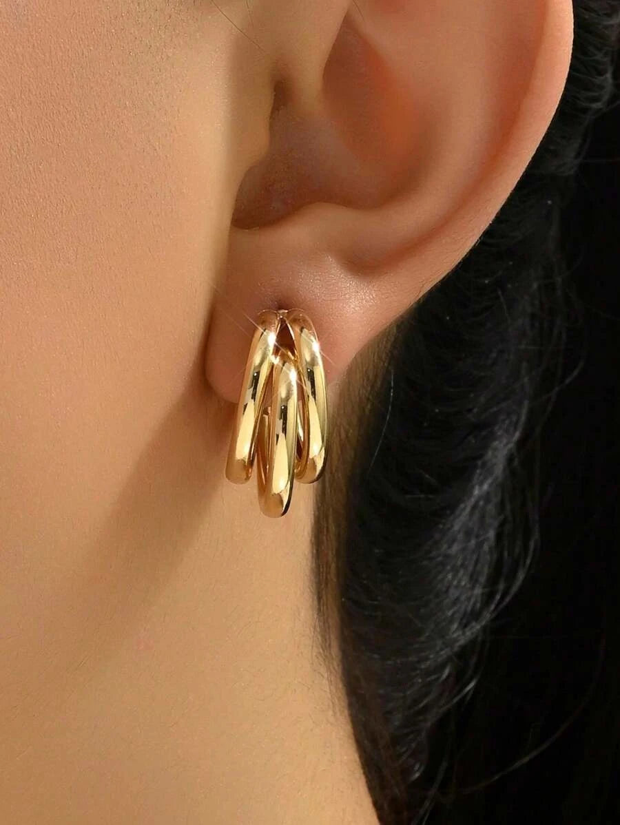 Gold Elegant Three-Hoop Earrings