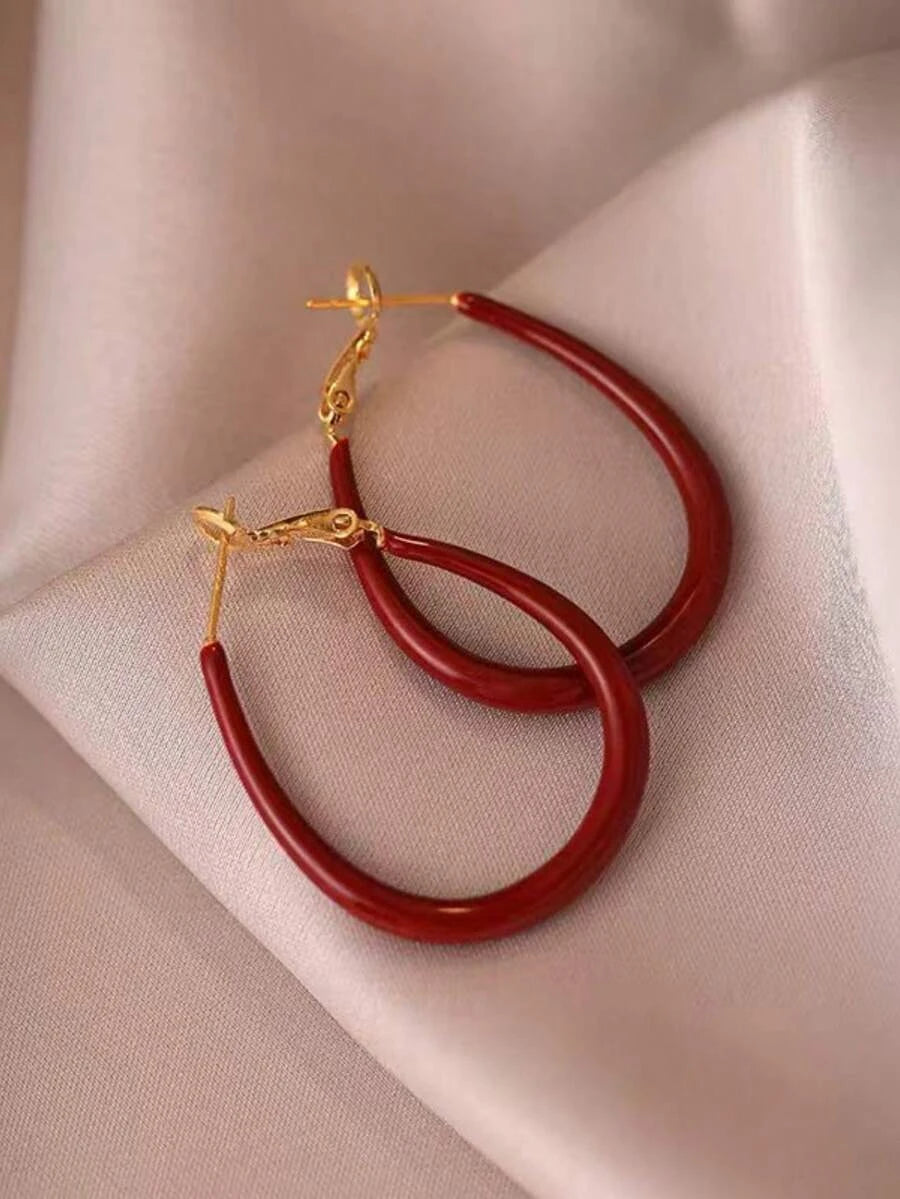 Red Drip Glaze Teardrop Hoop Earrings