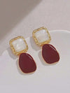 Burgundy Asymmetrical Square Earrings
