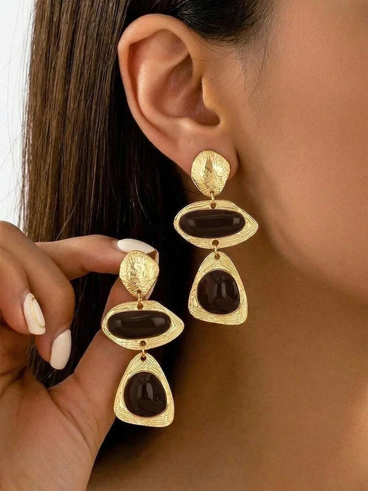 Vintage Asymmetrical Geometric Enamel Dangle Earrings