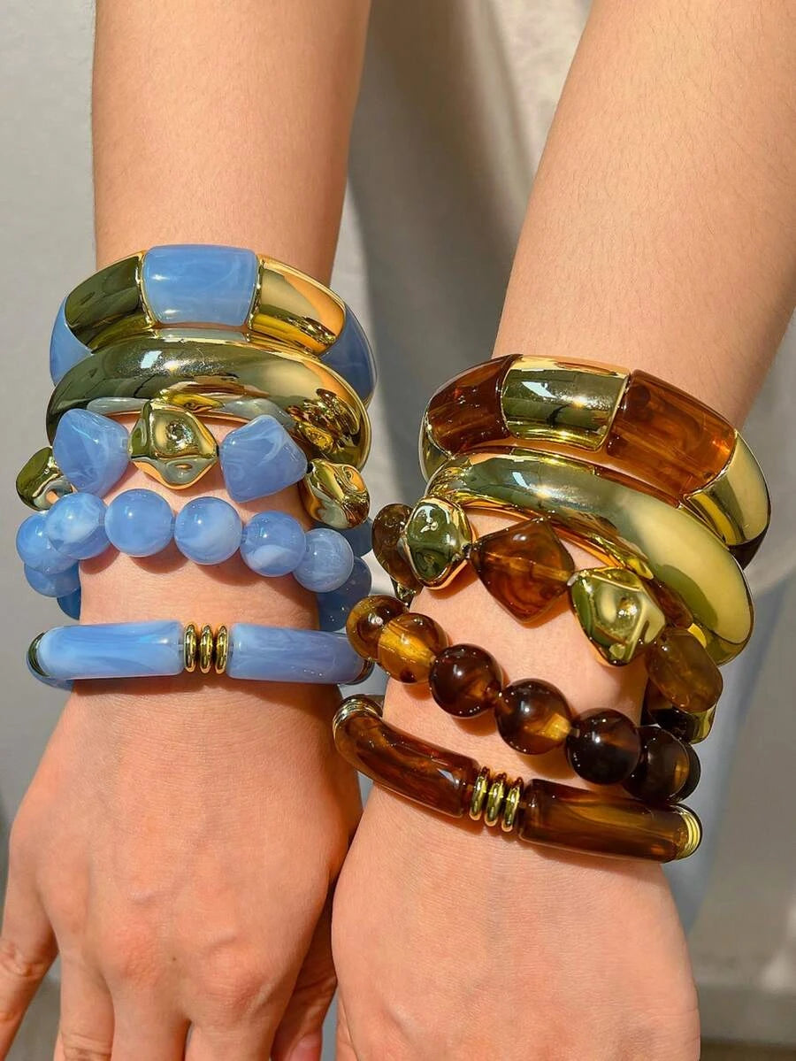 Vintage Geometric Resin Bangle Set