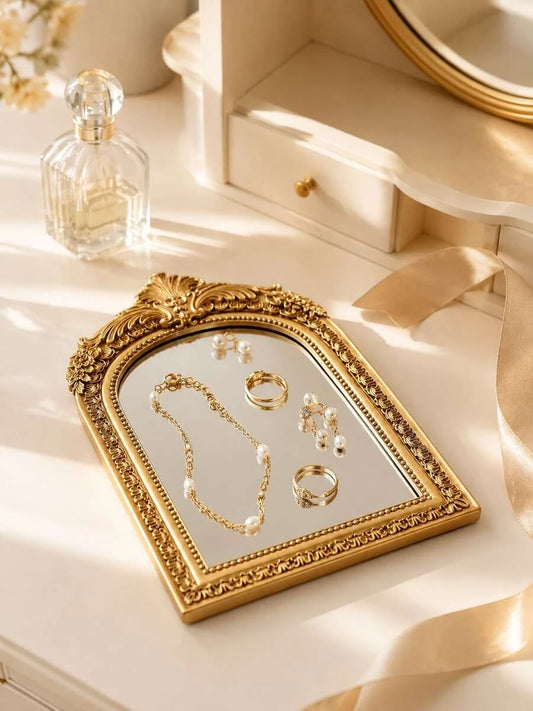 Baroque Carved Gold Mirror Jewelry Tray